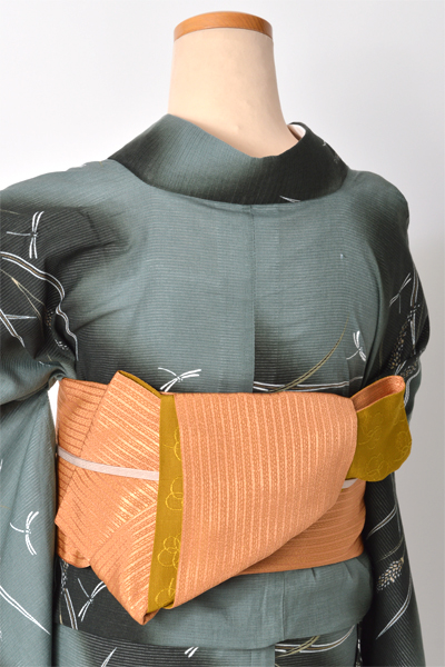 着物風浴衣(深緑にトンボ)