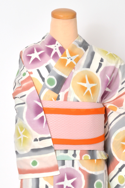 ゆかた(オフホワイト地・朝顔)