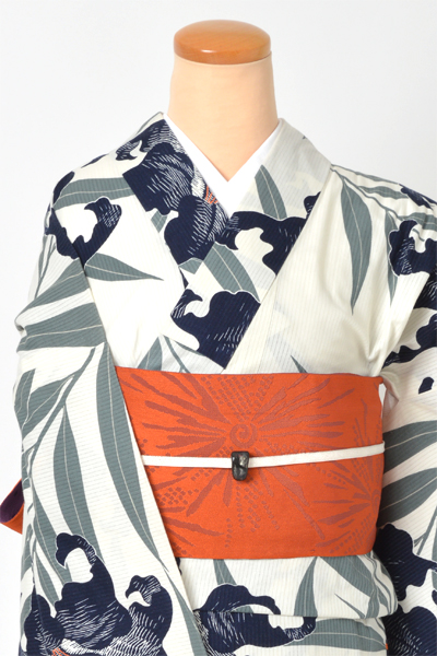 着物風浴衣(白地)