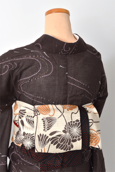 着物風浴衣(茶色・流水)