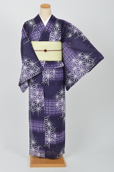 着物風浴衣(綿絽・麻の葉)