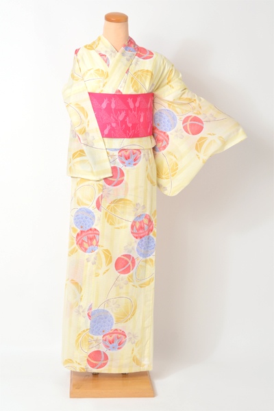 着物風浴衣(綿絽・黄色)