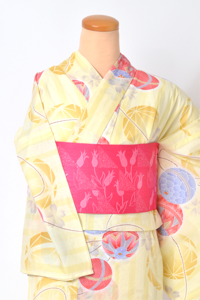 着物風浴衣(綿絽・黄色)