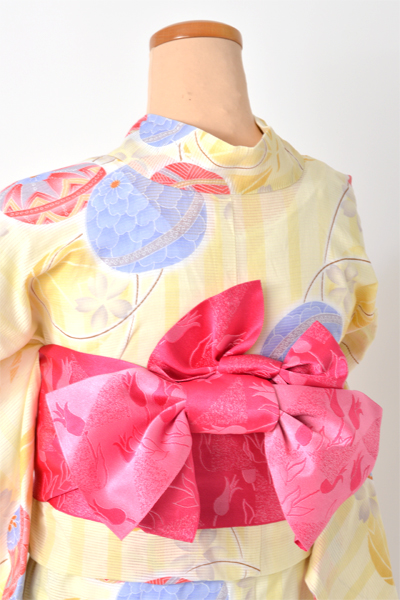 着物風浴衣(綿絽・黄色)