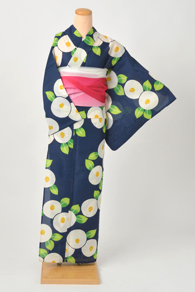 浴衣（紺地に椿）
