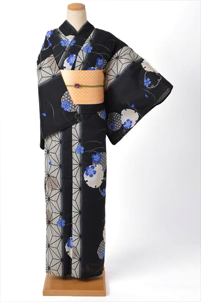 浴衣(黒地・雪輪)