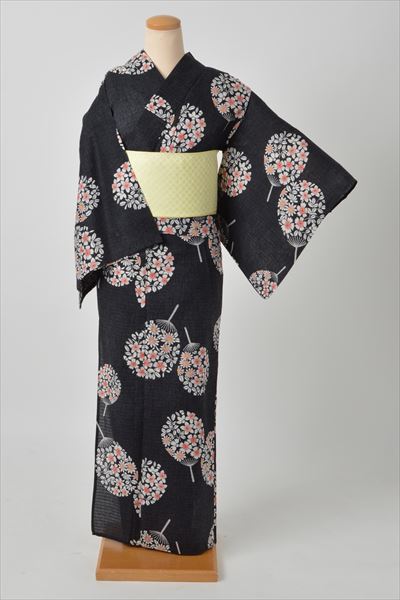 浴衣(黒地・うちわ)