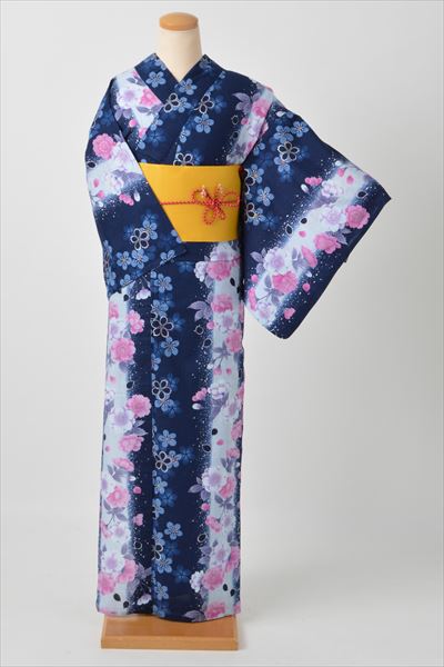 浴衣(紺地・洋花)