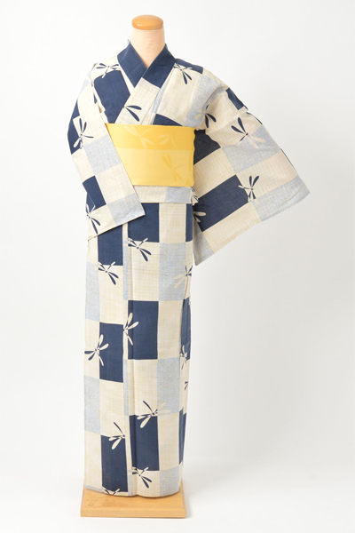 浴衣［紺と淡いグレーの市松型］
