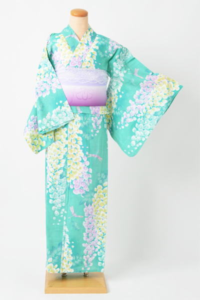 浴衣［エメラルドグリーンに藤]