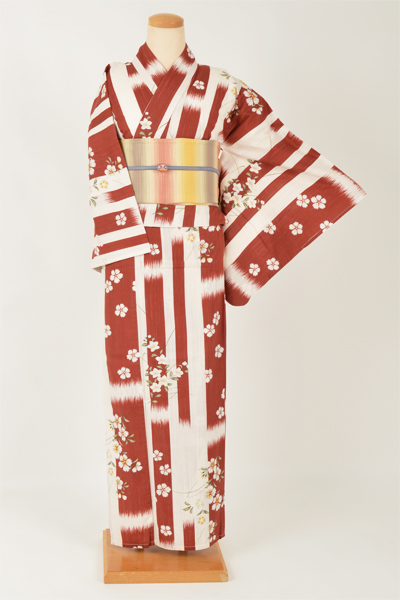 浴衣【白×エンジ・撫子】