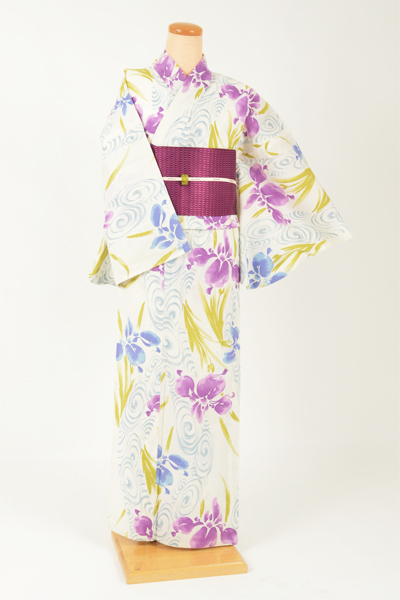 浴衣【白地・カキツバタ】