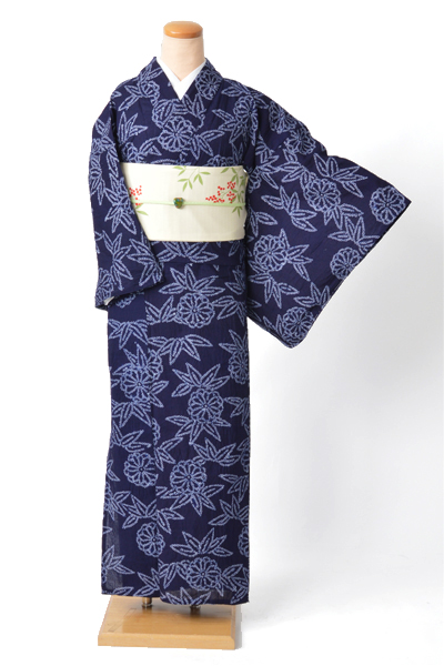 浴衣［藍染・絞り/菊・竹]