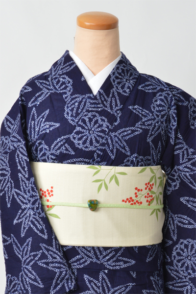 浴衣［藍染・絞り/菊・竹]