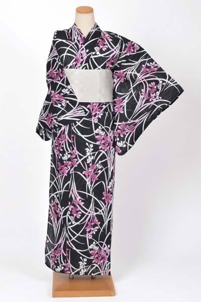 浴衣［黒地/蘭]