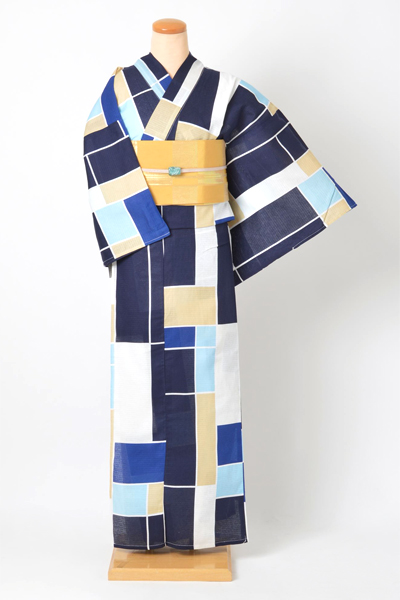 浴衣［青色/幾何学模様]