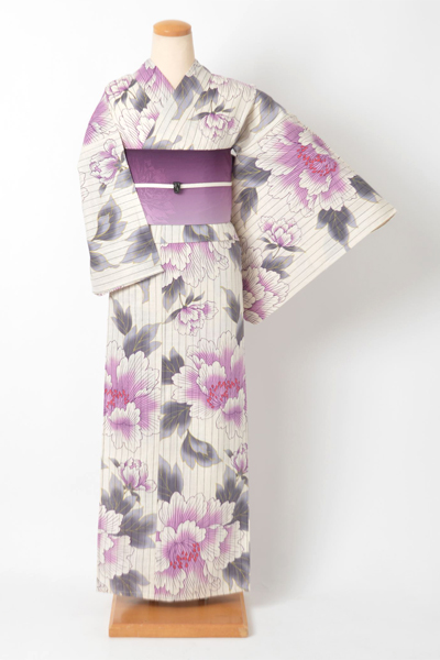 浴衣［生成り/紫芍薬]