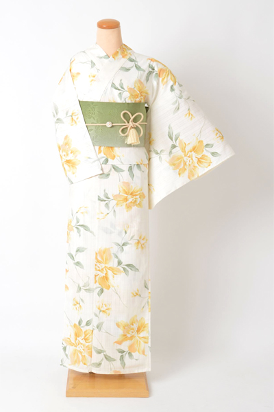 浴衣［生成り/レモンイエロー水仙]
