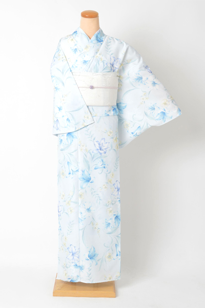 浴衣［水色/百合の花]