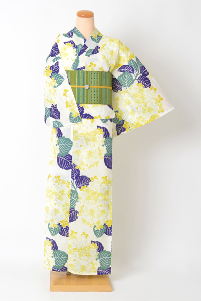 浴衣［生成り/黄色紫陽花]