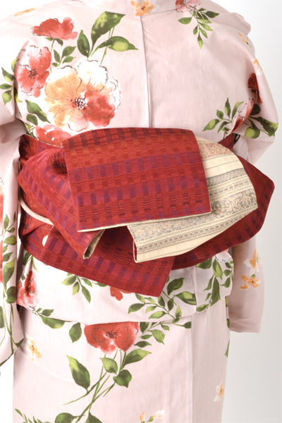 浴衣[撫子色/手描き風花模様]