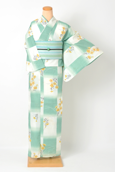 浴衣[Ｓサイズ/若竹色/黄色撫子]