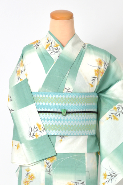 浴衣[Ｓサイズ/若竹色/黄色撫子]