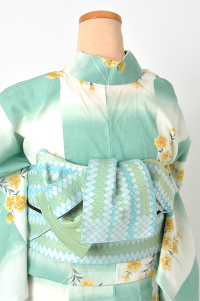 浴衣[Ｓサイズ/若竹色/黄色撫子]
