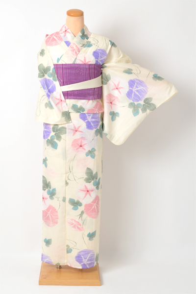 浴衣[クリーム色/パステル朝顔]