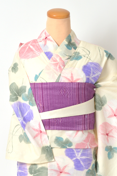 浴衣[クリーム色/パステル朝顔]