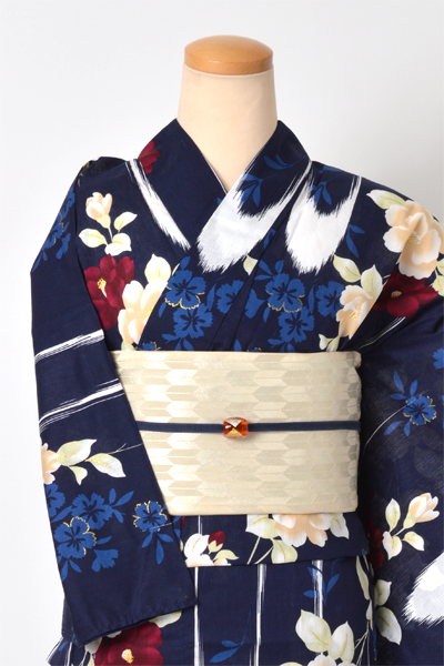 浴衣[Ｓサイズ/紺地/椿]