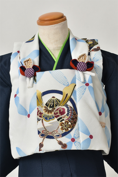 1歳被布セット［被布：白色・長着：紺色］