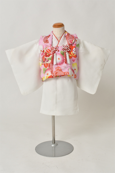 1歳被布セット［被布：ピンク色・長着：白色］