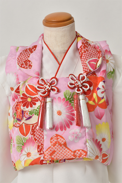 1歳被布セット［被布：ピンク色・長着：白色］