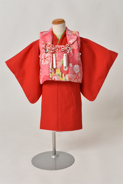 1歳被布セット［被布：桃色・長着：赤色］