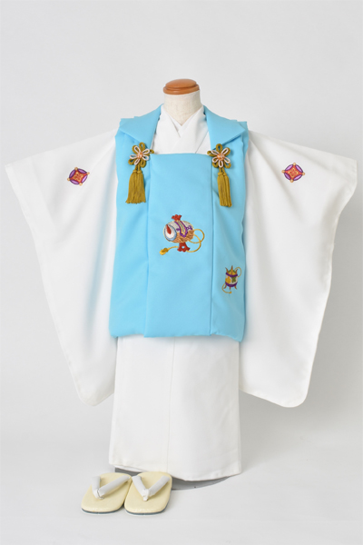 三歳被布セット[被布：水色・長着：白色]