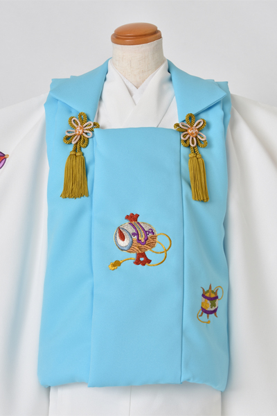 三歳被布セット[被布：水色・長着：白色]