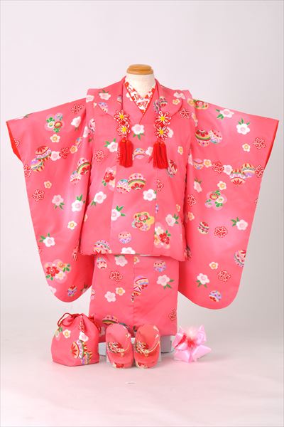 三歳被布セット(ピンク地・花、てまり)