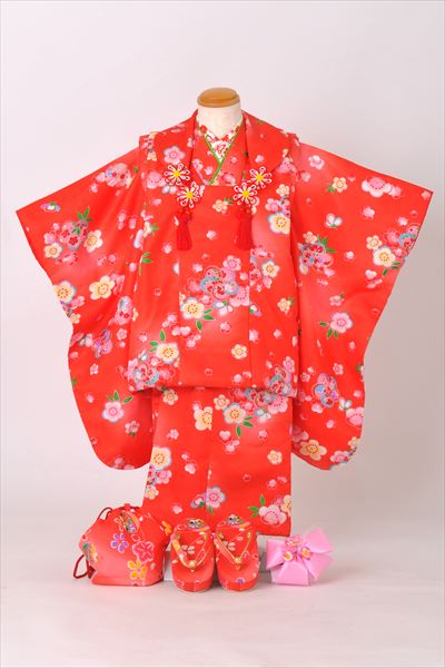三歳被布セット(赤地・くす玉、花輪)
