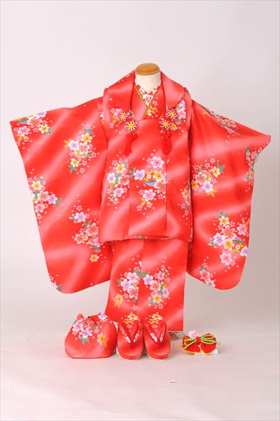 三歳被布セット(赤地・まり、小花)