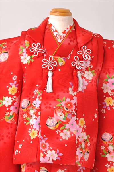 三歳被布セット(赤地・まり、花づくし・正絹)