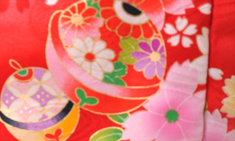 三歳被布セット(赤地・まり、花づくし・正絹)