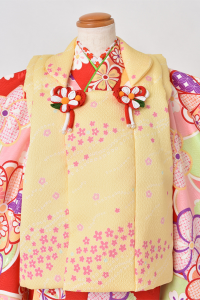 三歳被布セット[被布：黄色・長着：赤色]