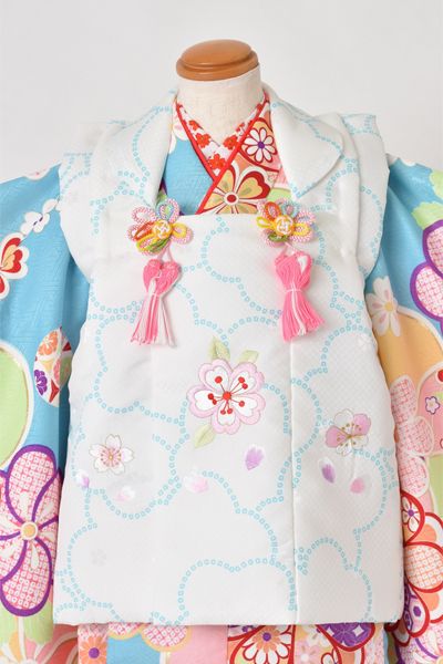 三歳被布セット[被布：白色・長着：水色]