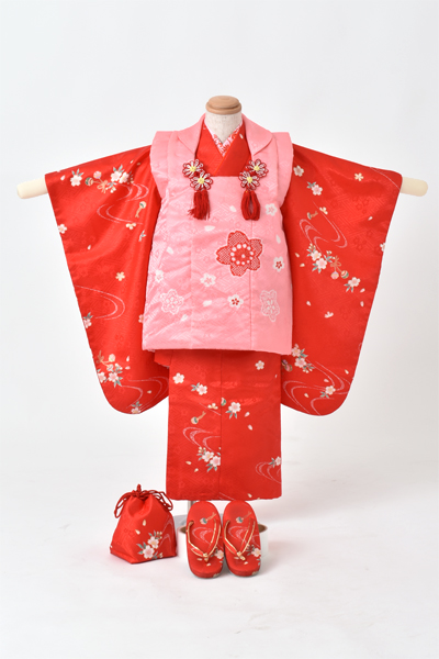 3歳被布セット［赤・小花］