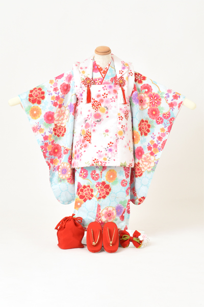 三歳被布セット[水色×白]