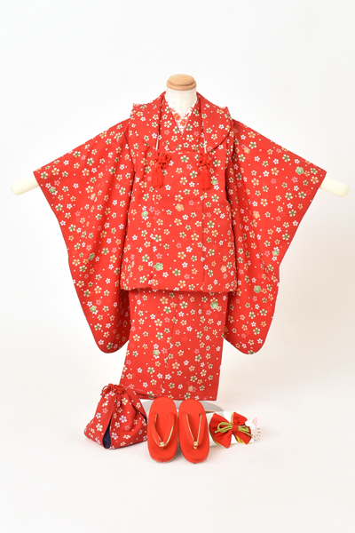 三歳祝着セット[赤・小花]