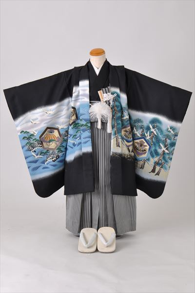 五歳祝着セット(黒地・兜、鶴、松)