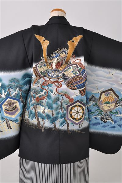 五歳祝着セット(黒地・兜、鶴、松)