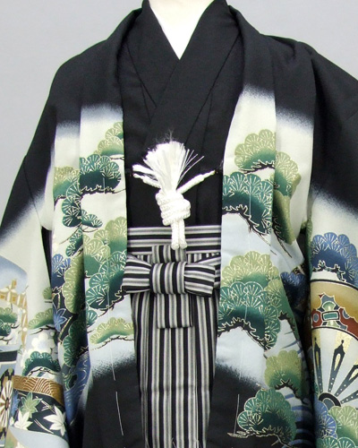 五歳祝着セット(黒地・鷹、松波、源氏車)